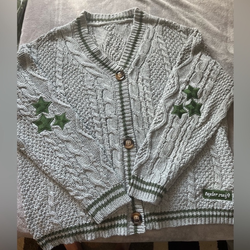 Holiday Cardigan Fan Made Taylor Swift Gray Green folklore Collection